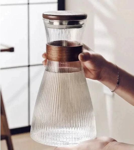 Cold Glass Water Jug Transparent Heat Resistant Water Pot With cover by Bowlift