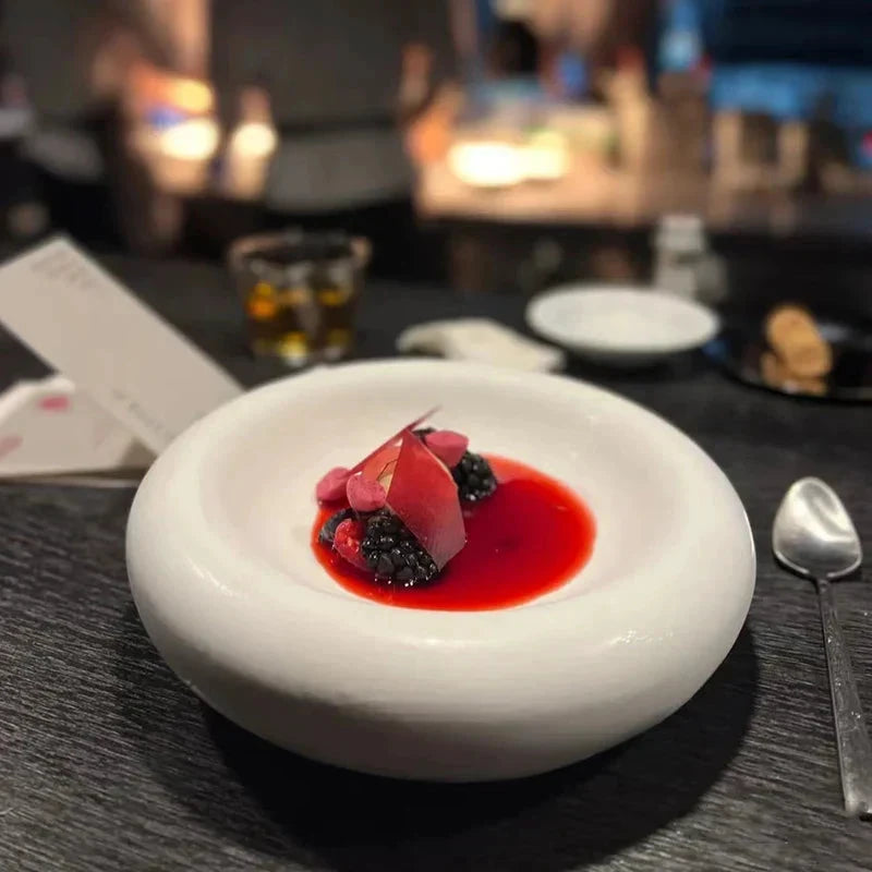 Creative Circular White Ceramic Plate with Double Layer Insulation by Bowlift