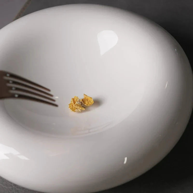 Creative Circular White Ceramic Plate with Double Layer Insulation by Bowlift