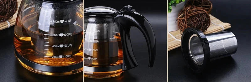 Creative Design Glass Teapot for Tea Flower with Removable Steel Filter by Bowlift