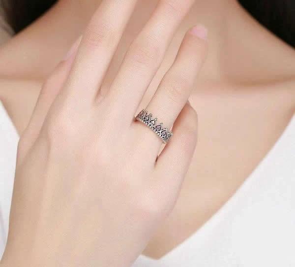 Sterling Silver Pink Crown Heart Ring by Bowlift
