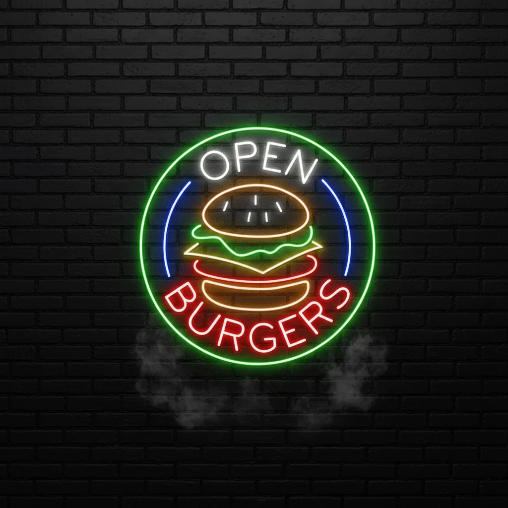 Burger Shop Open Led Neon Sign by Neonchics