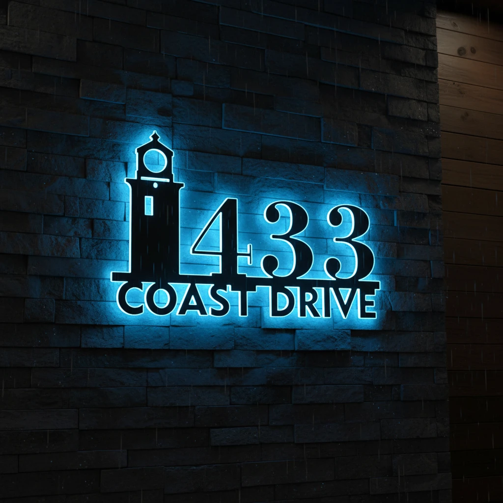 Custom Metal House Number Sign Address Plaque by Neonchics
