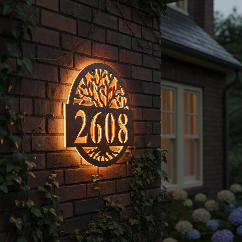 Round Metal Address Sign for House by Neonchics
