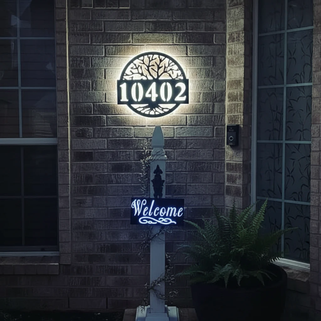 Round Metal Address Sign for House by Neonchics