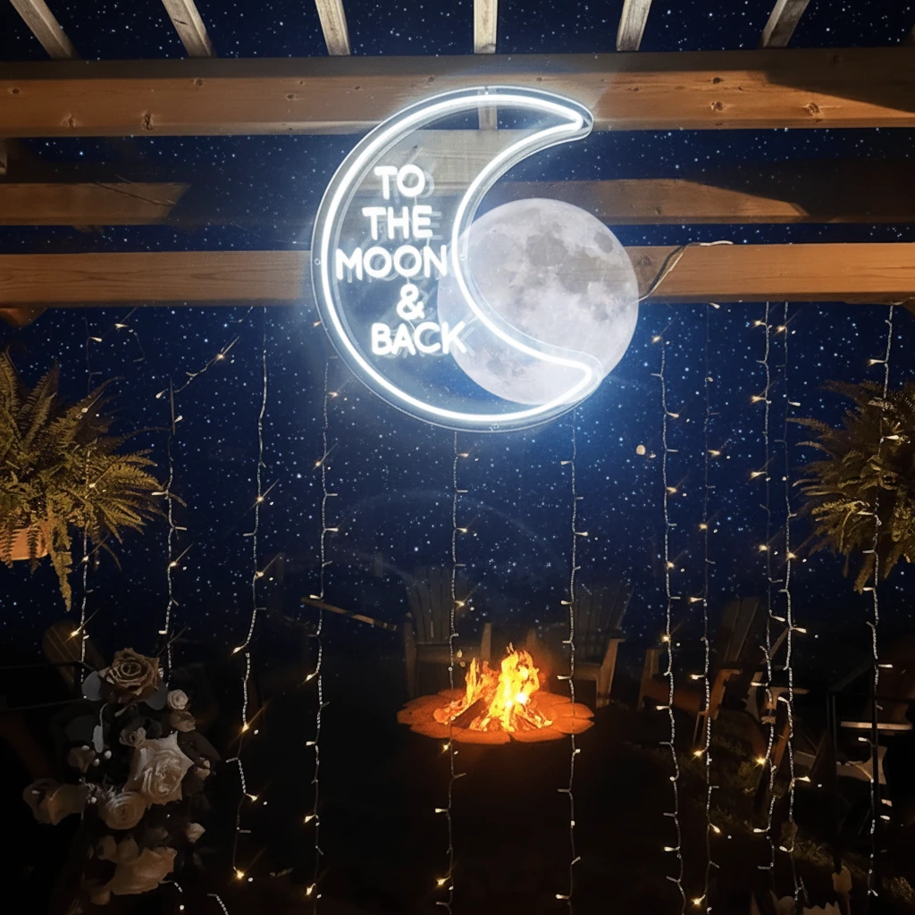 To The Moon&Back Mirror Neon Sign by Neonchics