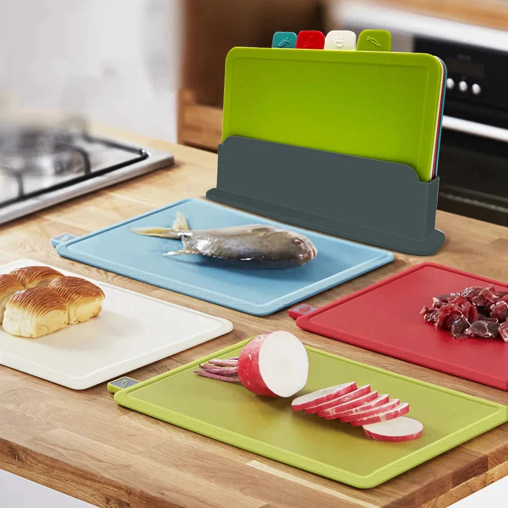 Cutting Boards with Holder 4pcs Sets Anti Bacterium Chopping Block by Bowlift