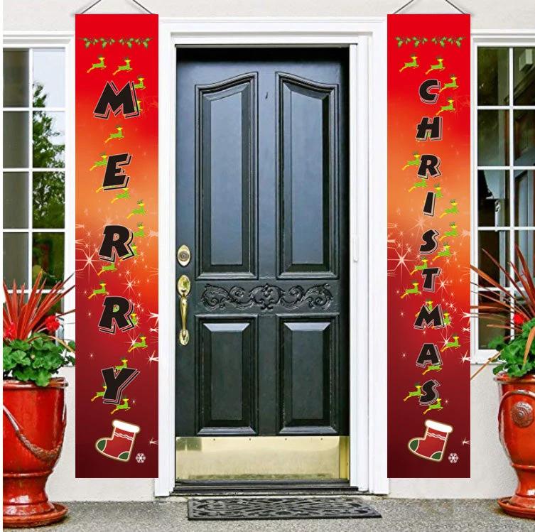 Merry Christmas Banners, Christmas Decorations, Front Door Merry Christmas Porch Banners Red Porch Sign Hanging Xmas Decorations for Home Wall Indoor Outdoor Holiday Party Decor by flagsshop