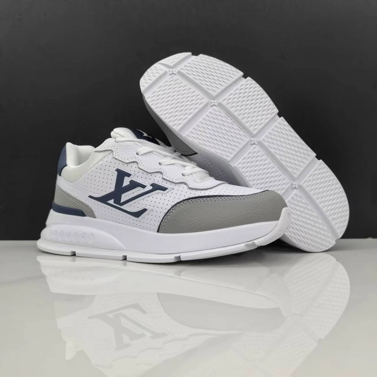 Luxury Lou Paris Classic Trainers Navy Blue White Shoes Sneakers by Air Jordan