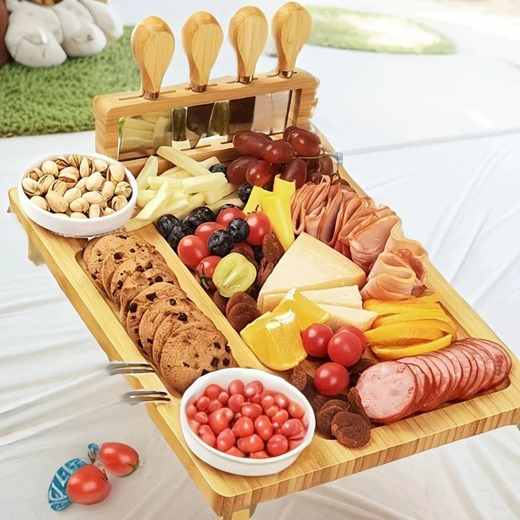 Wood cheese board with knife and fork – Elegant serving board for kitchen or dining room Bowlift by Bowlift