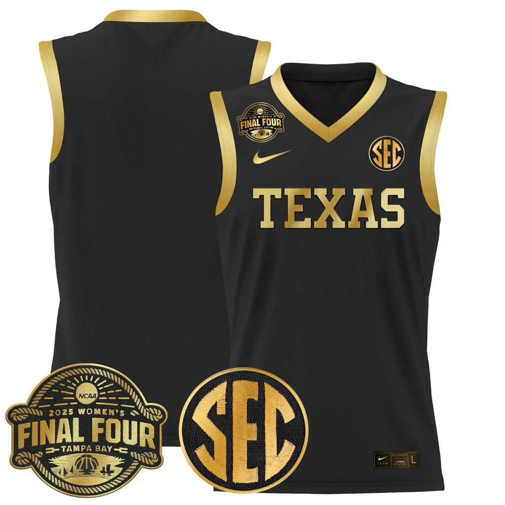 Team Jersey Texas Longhorns 2025 Sec Final Four Patch Stitched Black Gold by My store basketball