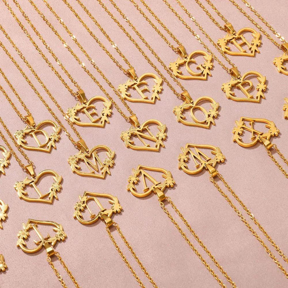 Dainty Floral Heart Letter Initial Necklace by BowLift