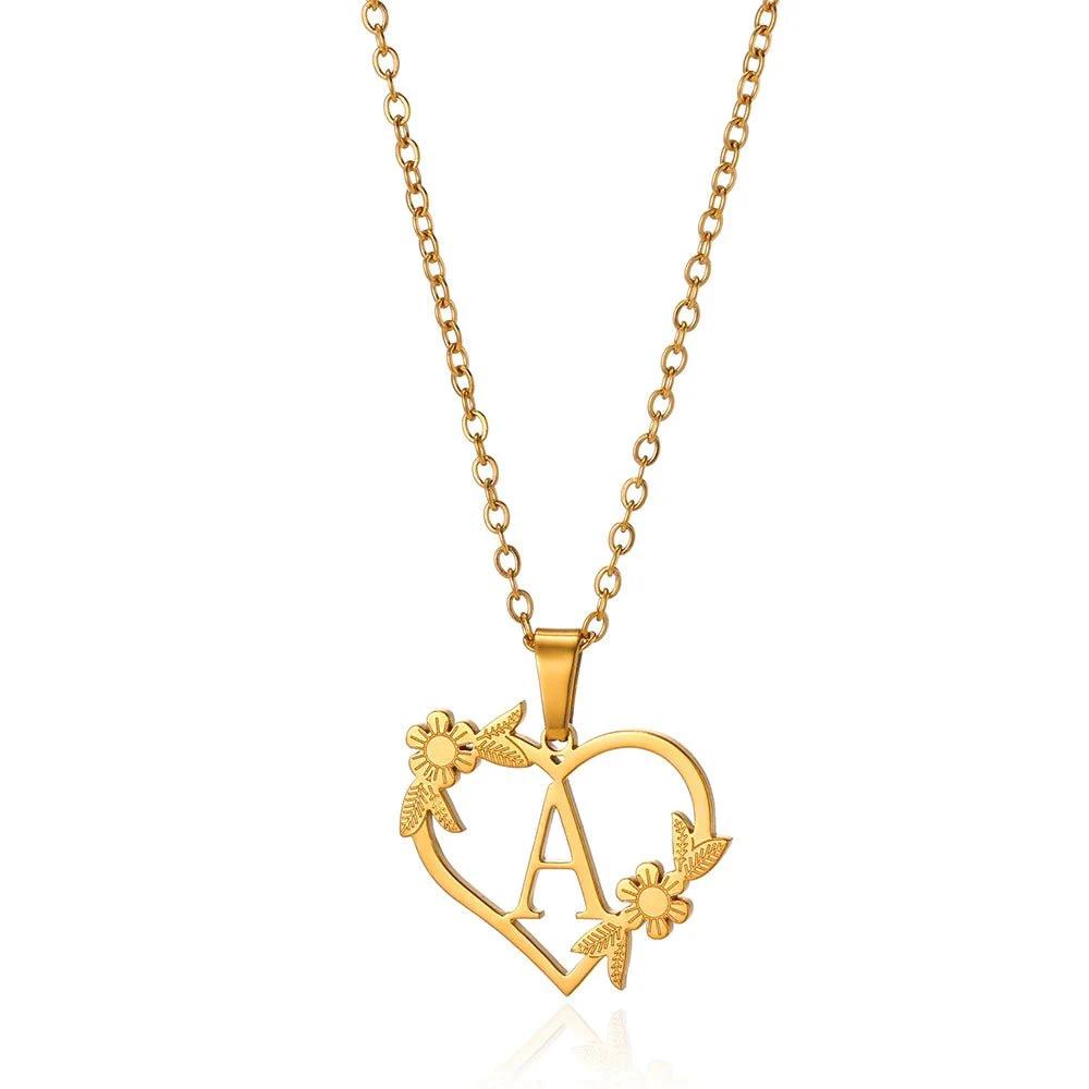 Dainty Floral Heart Letter Initial Necklace by BowLift