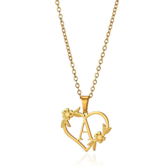 Dainty Floral Heart Letter Initial Necklace by BowLift