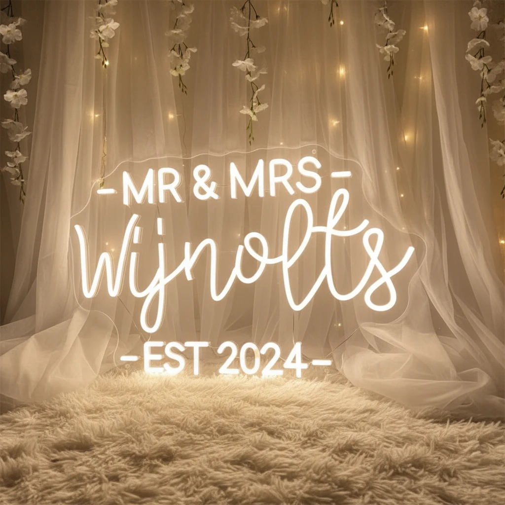 Custom Mr & Mrs Last Name With EST Year LED Neon Sign by Neonchics