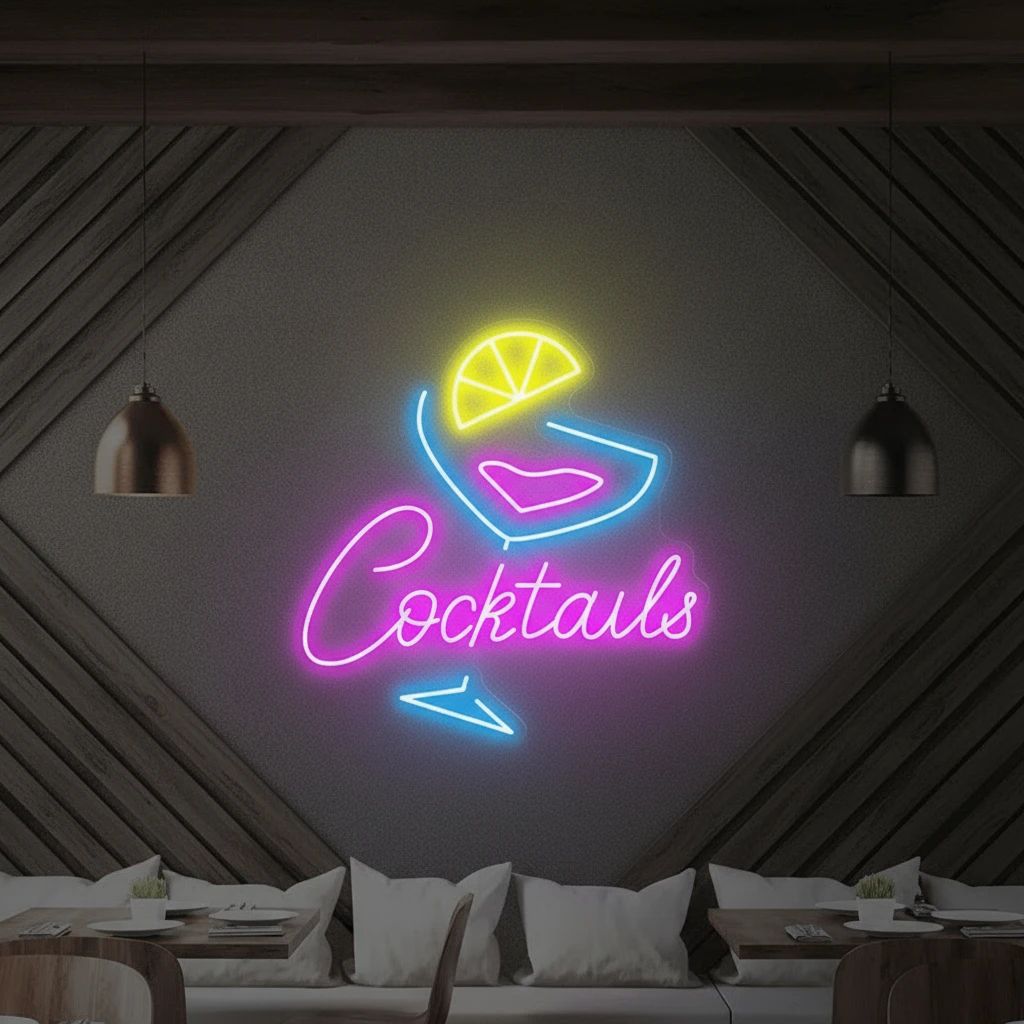 Cocktails Neon Sign Bar Neon Sign Wall Art by Neonchics