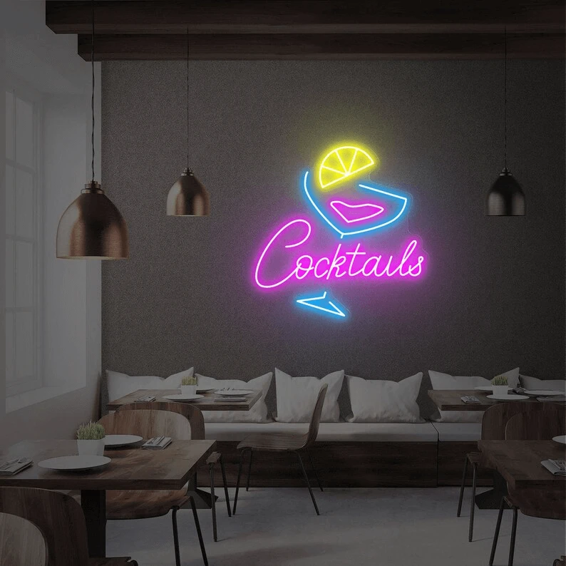 Cocktails Neon Sign Bar Neon Sign Wall Art by Neonchics