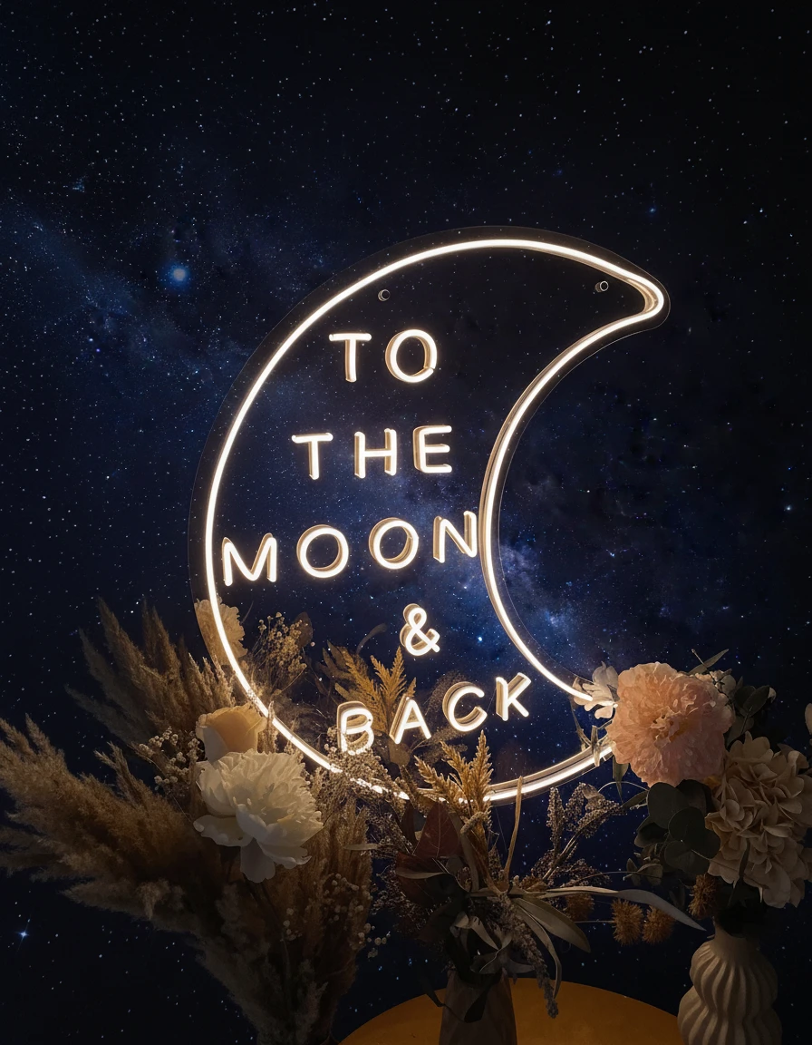 To The Moon&Back Mirror Neon Sign by Neonchics