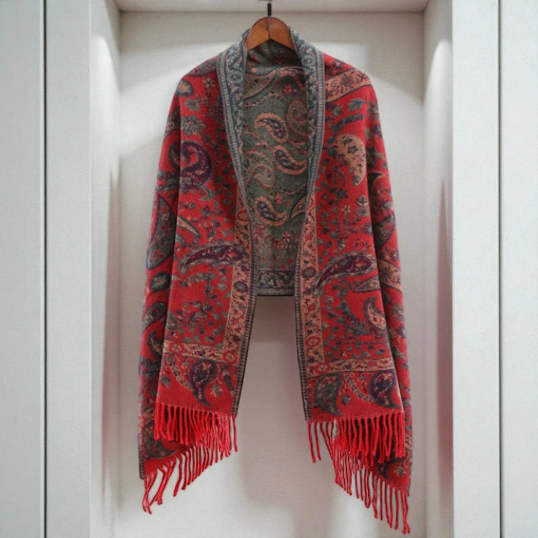 Paisley Elegance Winter Poncho Shawl by Casa & Beyond