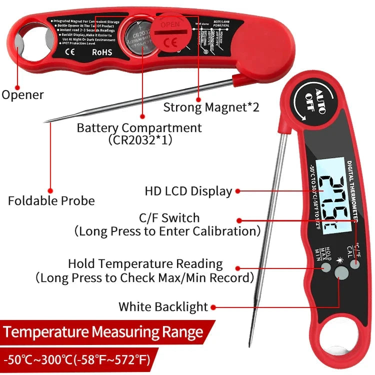 Digital Food Thermometer Instant Read Meat Thermometer with Backlight by Bowlift