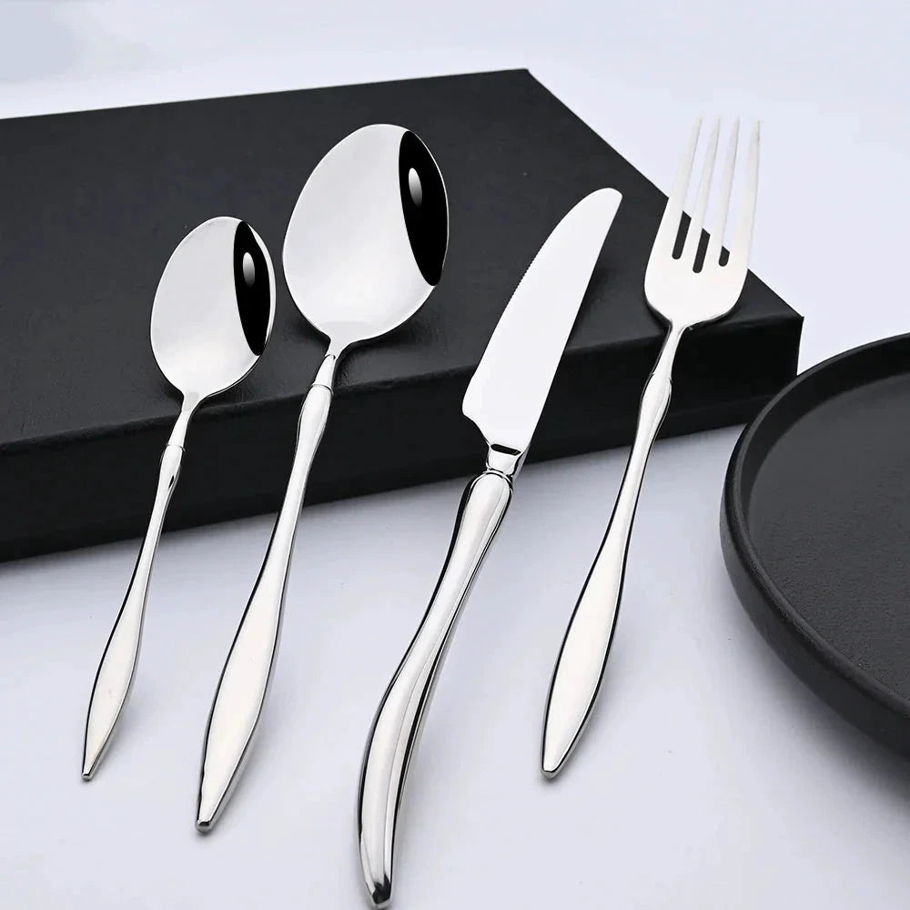 Dinnerware Vintage Cutlery Set Stainless Steel Mirror Silverware Set by Bowlift