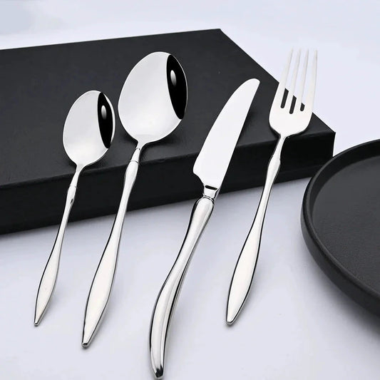 Dinnerware Vintage Cutlery Set Stainless Steel Mirror Silverware Set by Bowlift