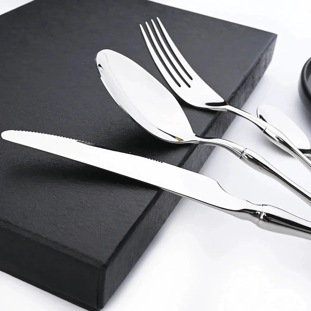Dinnerware Vintage Cutlery Set Stainless Steel Mirror Silverware Set by Bowlift