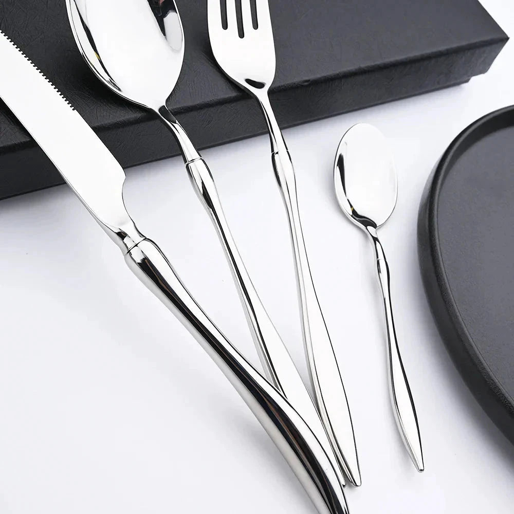 Dinnerware Vintage Cutlery Set Stainless Steel Mirror Silverware Set by Bowlift