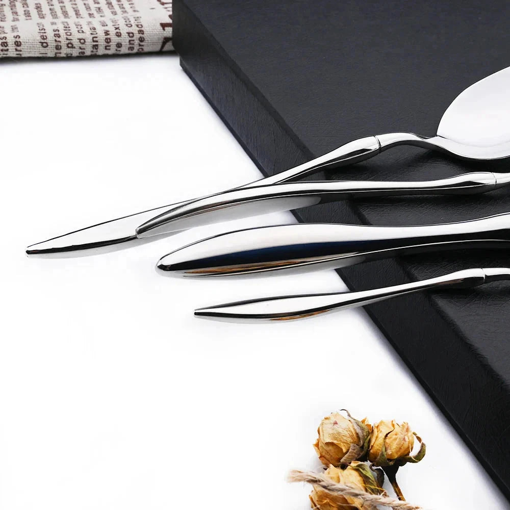 Dinnerware Vintage Cutlery Set Stainless Steel Mirror Silverware Set by Bowlift