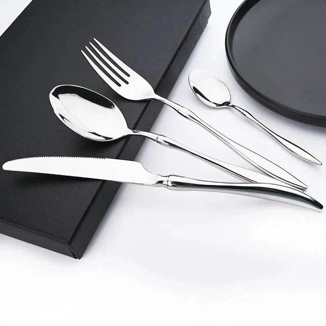 Dinnerware Vintage Cutlery Set Stainless Steel Mirror Silverware Set by Bowlift