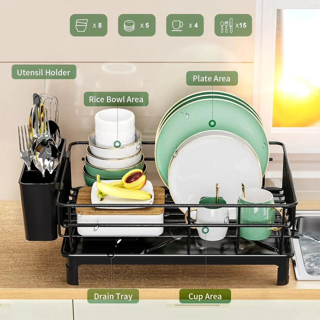Dish Draining Rack Cutlery Rack With Drain Tray And Drip Line Drainer by Bowlift