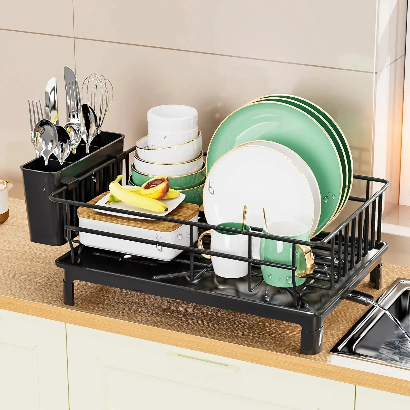 Dish Draining Rack Cutlery Rack With Drain Tray And Drip Line Drainer by Bowlift
