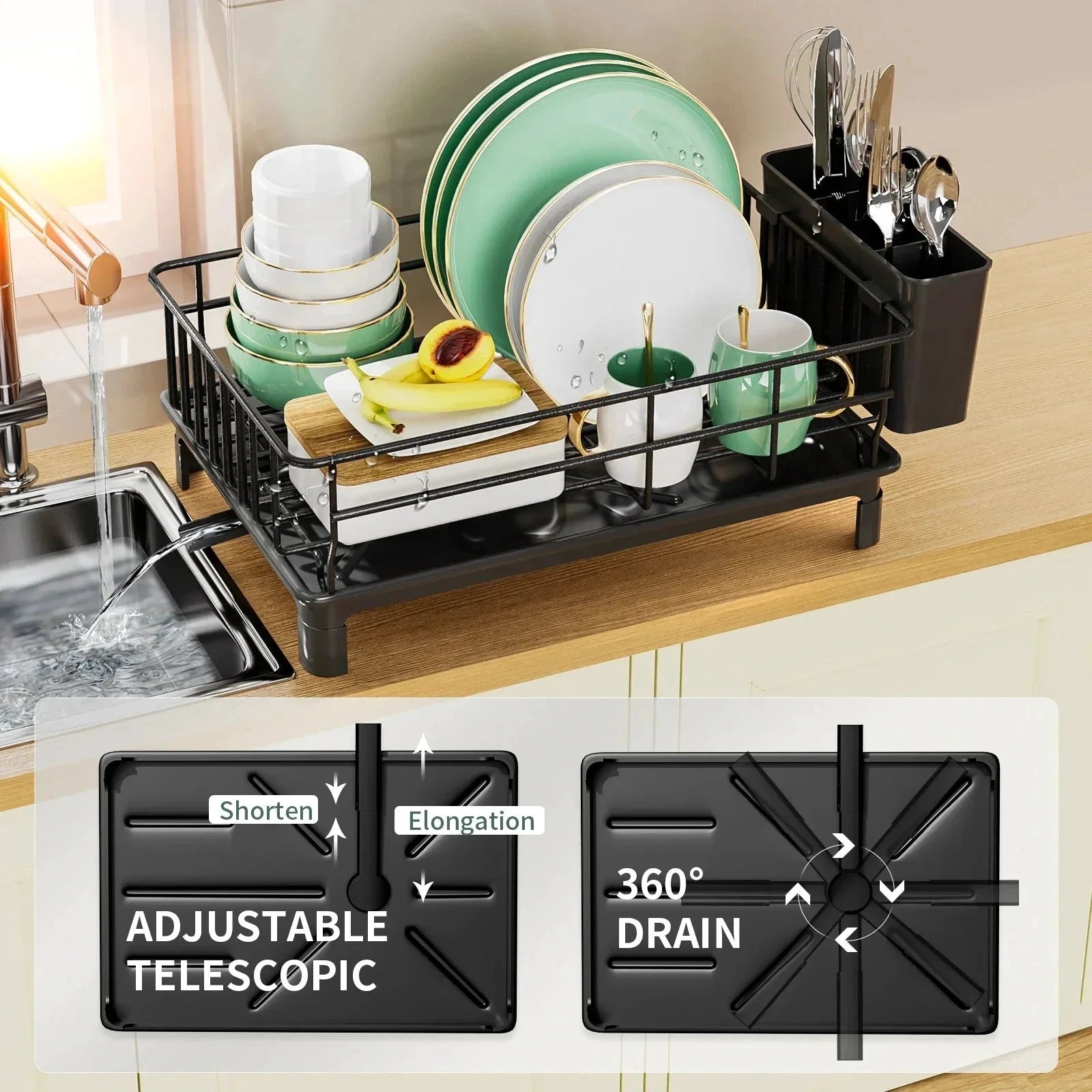 Dish Draining Rack Cutlery Rack With Drain Tray And Drip Line Drainer by Bowlift