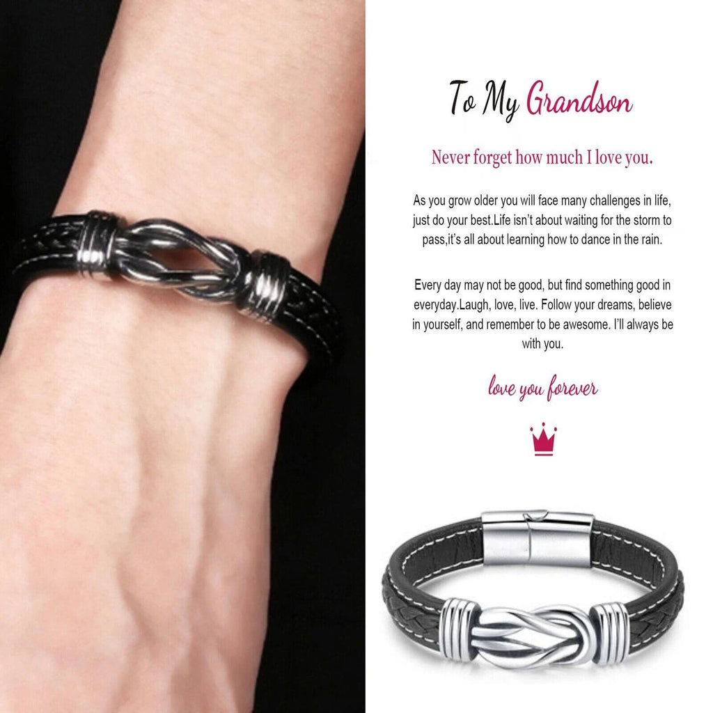 Braided Leather Knot Bracelet For Grandson From Grandmother Love Forever Bowlift by Bowlift
