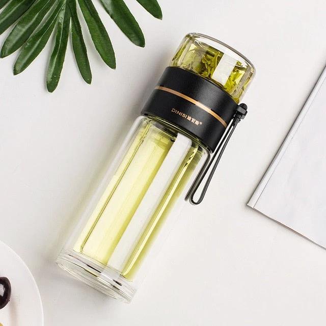 Double-Layer Glass Water Bottles Tea Infuser Bottle Tea Separation Mug by Bowlift