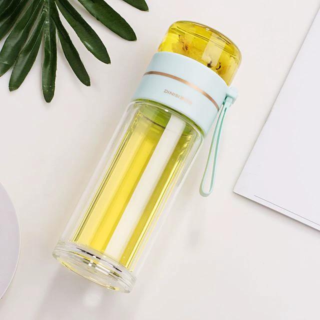 Double-Layer Glass Water Bottles Tea Infuser Bottle Tea Separation Mug by Bowlift