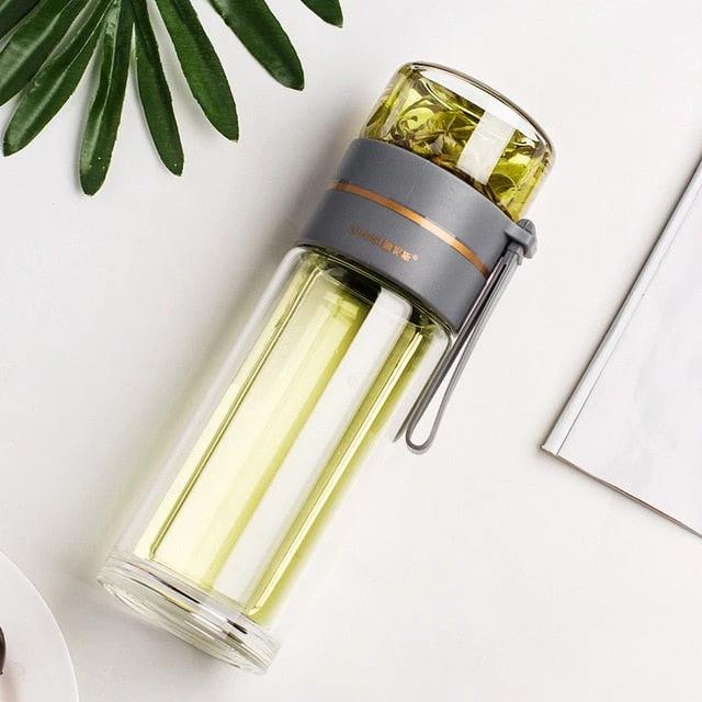 Double-Layer Glass Water Bottles Tea Infuser Bottle Tea Separation Mug by Bowlift