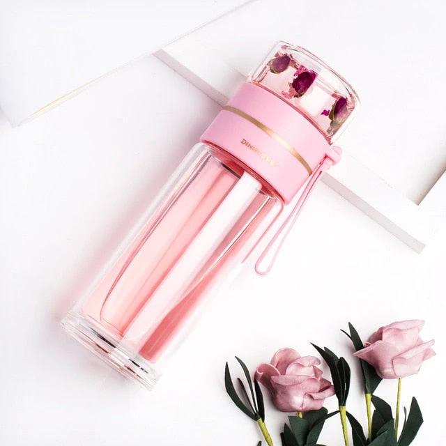 Double-Layer Glass Water Bottles Tea Infuser Bottle Tea Separation Mug by Bowlift