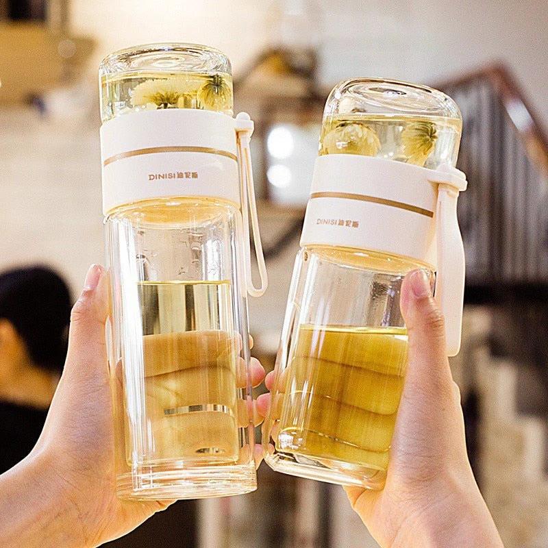 Double-Layer Glass Water Bottles Tea Infuser Bottle Tea Separation Mug by Bowlift