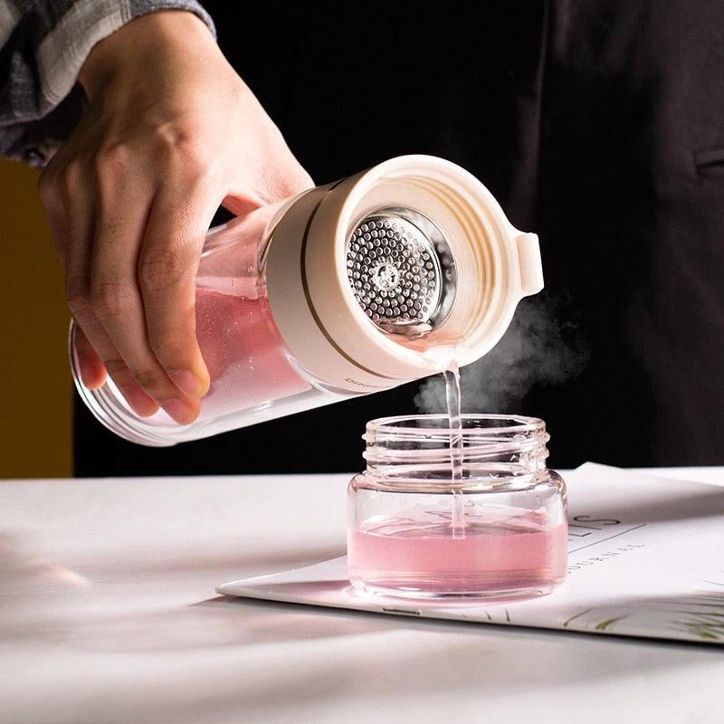 Double-Layer Glass Water Bottles Tea Infuser Bottle Tea Separation Mug by Bowlift