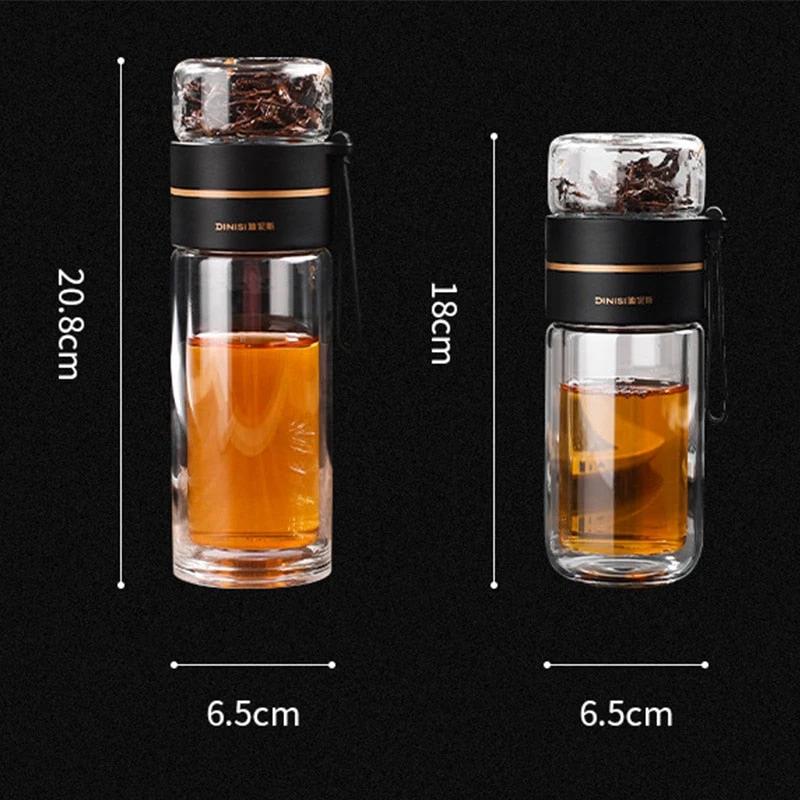 Double-Layer Glass Water Bottles Tea Infuser Bottle Tea Separation Mug by Bowlift