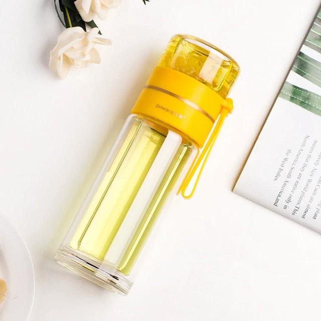 Double-Layer Glass Water Bottles Tea Infuser Bottle Tea Separation Mug by Bowlift