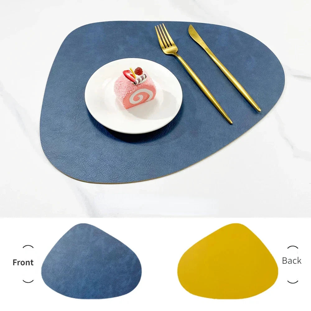 Double-Sided Anti-Slip Cowhide Leather Water-Drop Placemat Table Mat by Bowlift