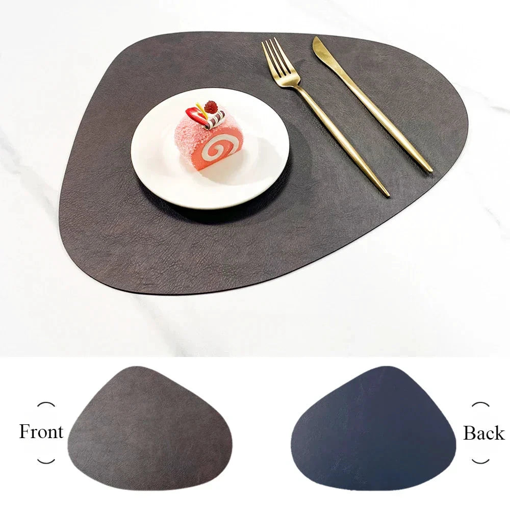 Double-Sided Anti-Slip Cowhide Leather Water-Drop Placemat Table Mat by Bowlift
