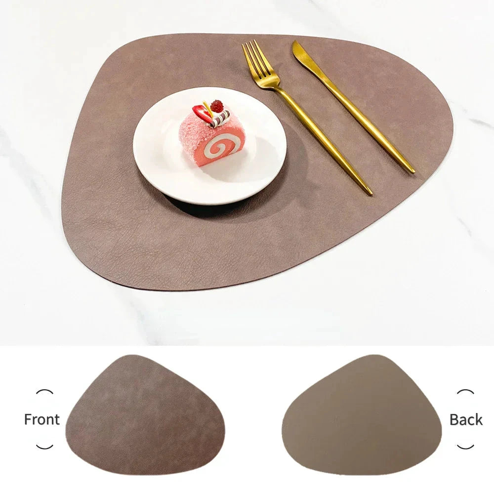 Double-Sided Anti-Slip Cowhide Leather Water-Drop Placemat Table Mat by Bowlift