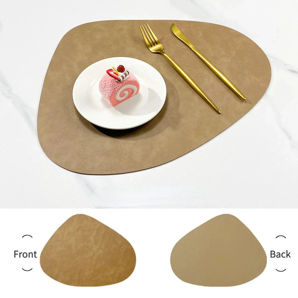 Double-Sided Anti-Slip Cowhide Leather Water-Drop Placemat Table Mat by Bowlift