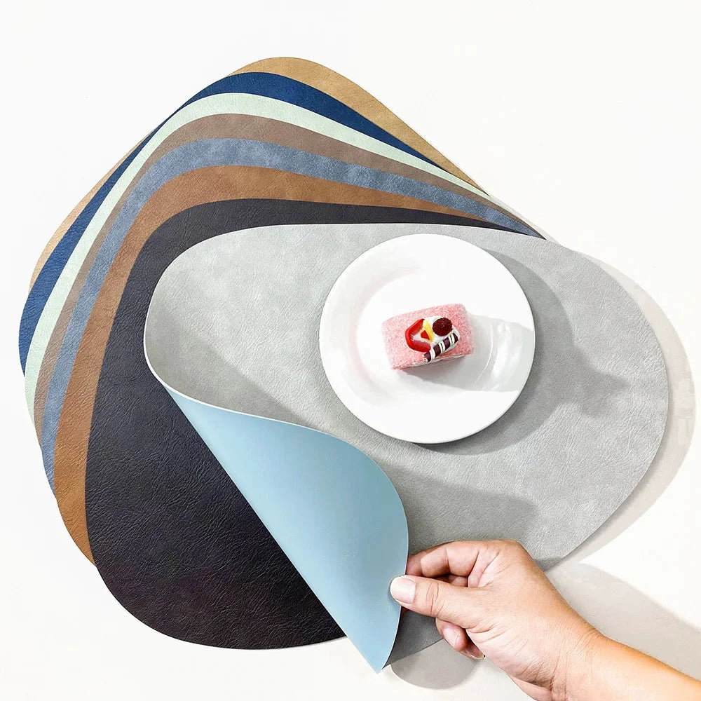 Double-Sided Anti-Slip Cowhide Leather Water-Drop Placemat Table Mat by Bowlift
