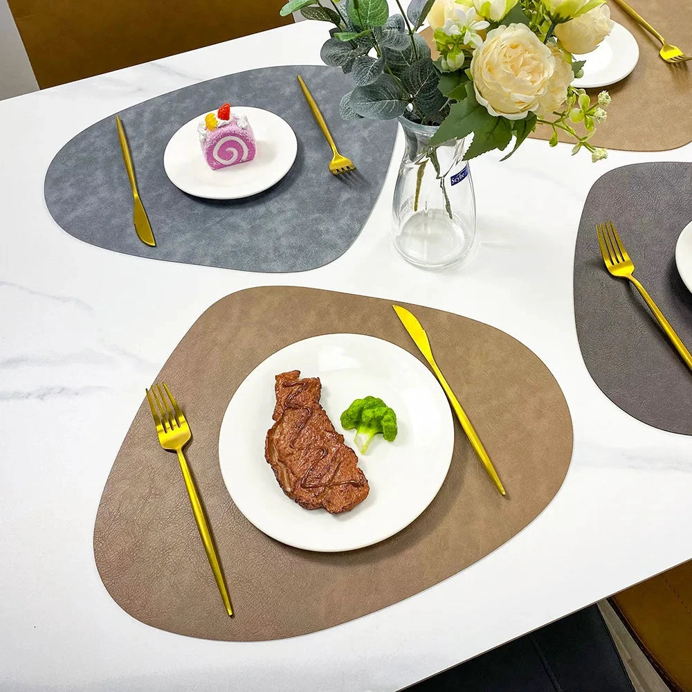 Double-Sided Anti-Slip Cowhide Leather Water-Drop Placemat Table Mat by Bowlift