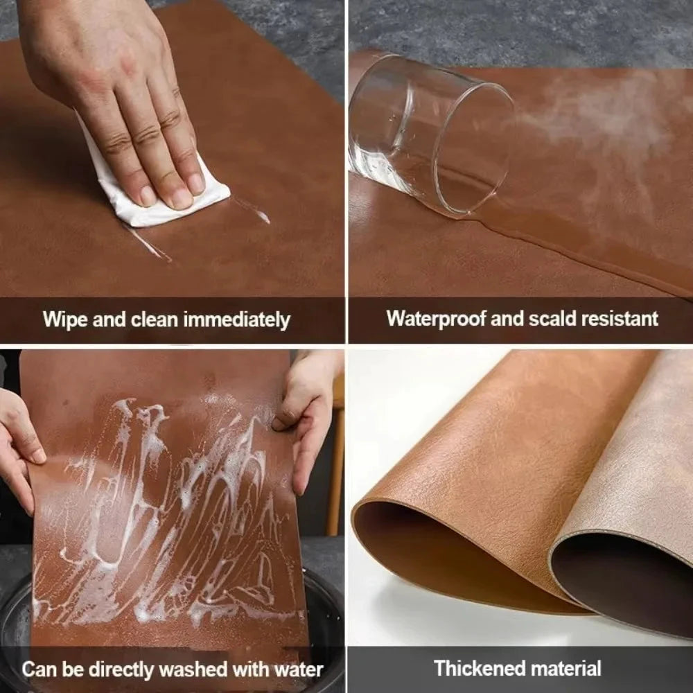Double-Sided Anti-Slip Cowhide Leather Water-Drop Placemat Table Mat by Bowlift