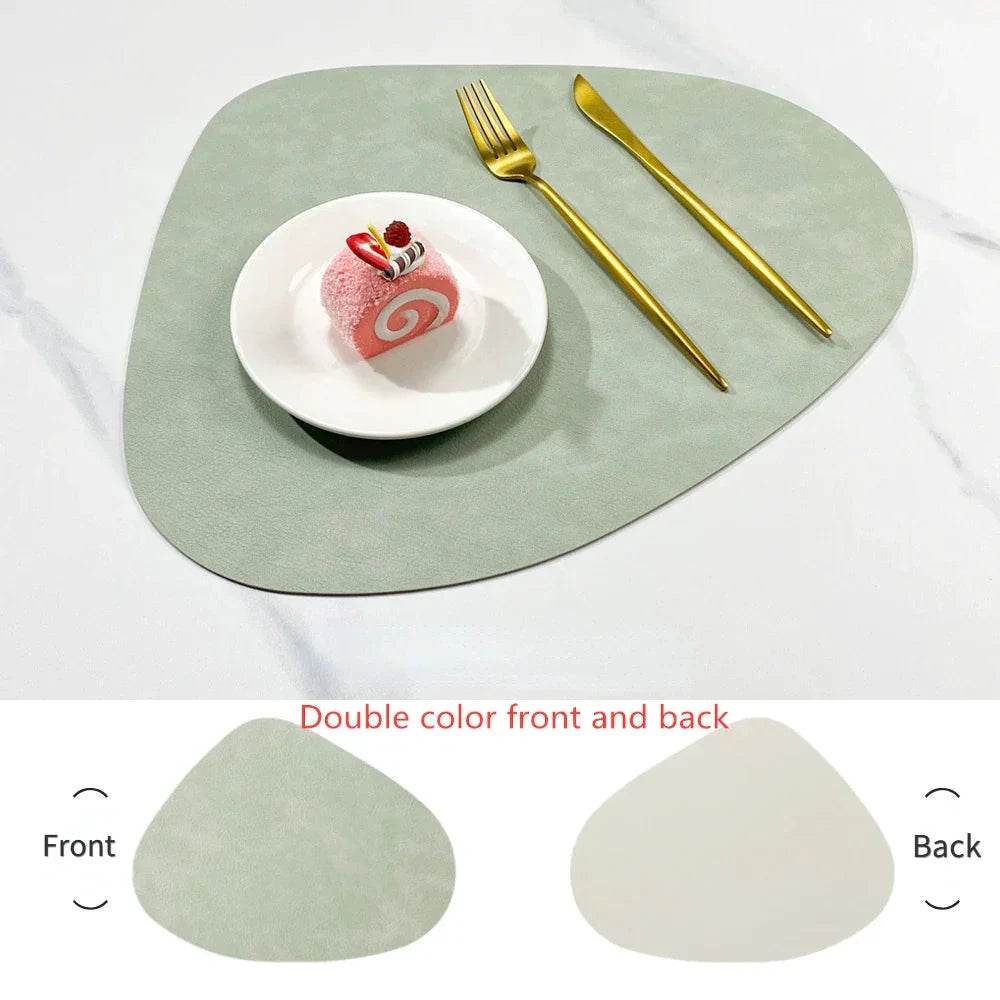 Double-Sided Anti-Slip Cowhide Leather Water-Drop Placemat Table Mat by Bowlift
